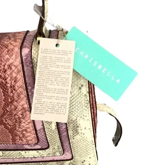 CHRISBELLA NWT CROSSBODY SATCHEL HANDBAG Pink PURPLE SNAKE Leather - Picture 9 of 10